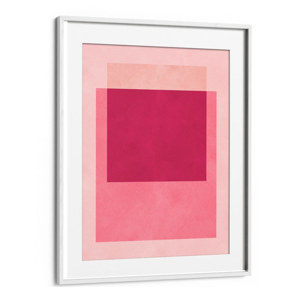 Striking OVERLAPPING XII, GEOMETRIC ART PRINTS feature layered shapes in pink hues, perfect for modern decor.