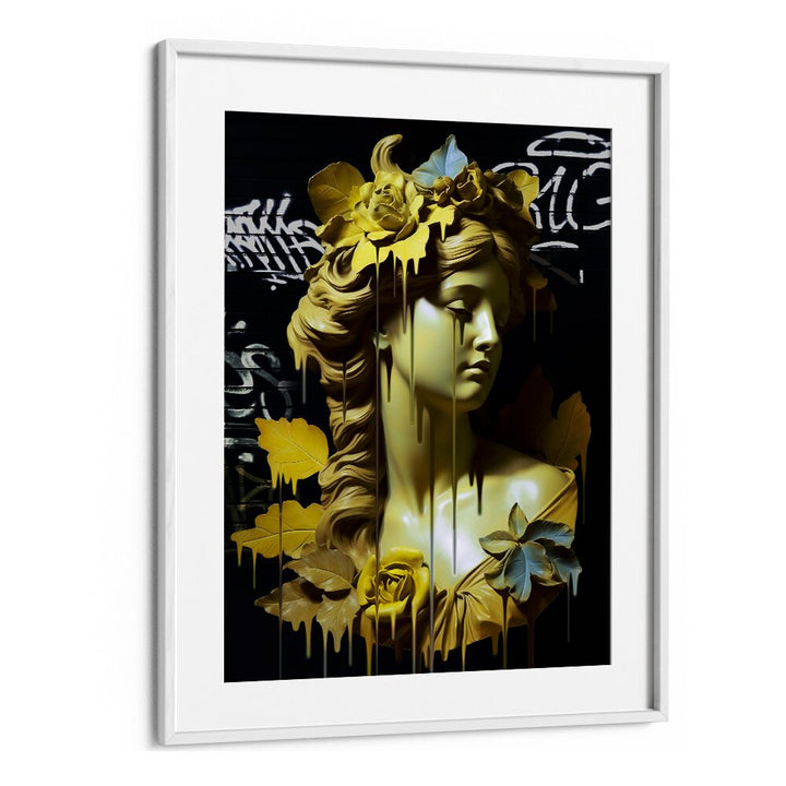 VANDAL HELENA, ALTERED ART PRINTS by DIKHOTOMY features a striking yellow sculpture with bold graffiti.