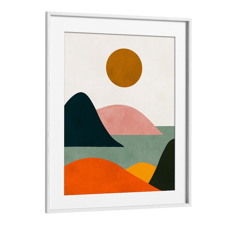 Bright and vibrant WATERCOLOR XIII, LANDSCAPE PAINTINGS showcasing abstract hills and sun for your home decor.