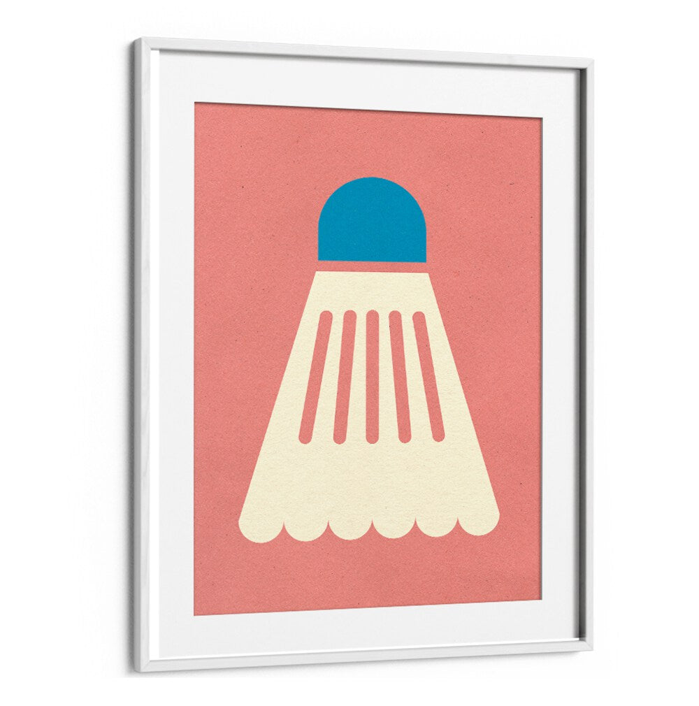 Stylish BADMINTIN WHITE BLUE sports poster showcasing a badminton shuttlecock, perfect for sports enthusiasts.