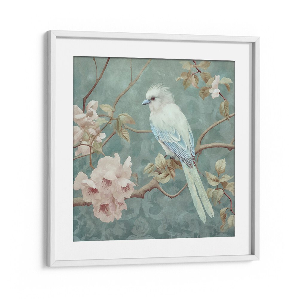 Chinoiserie Bird V, Animal Paintings by Andrea Haase showcases a delicate bird among blossoms, perfect for elegant decor.