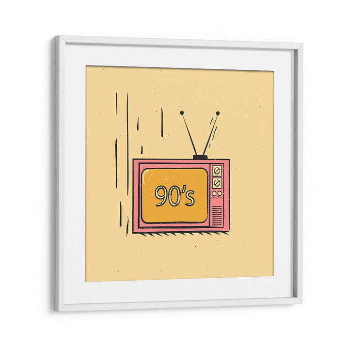 Retro illustration featuring a vintage TV, celebrating THE 90'S, MOVIE POSTERS for nostalgic decor.