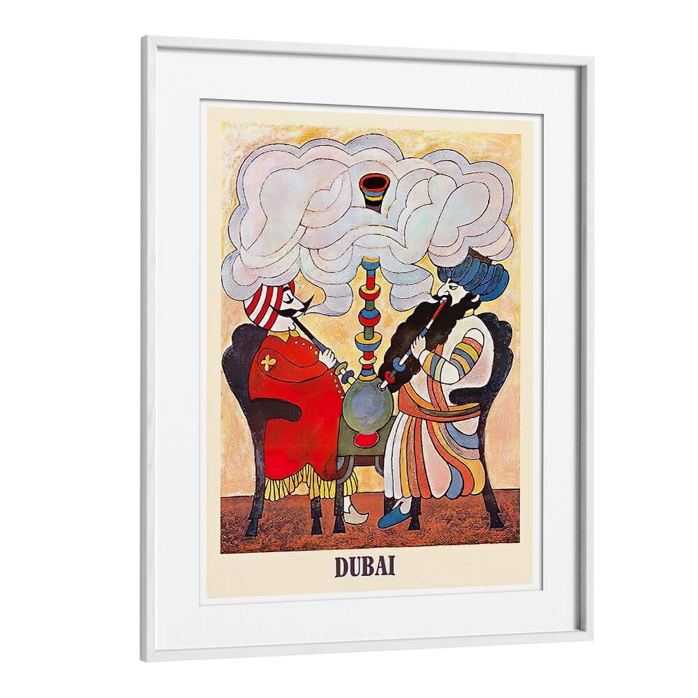 Colorful DUBAI I, VINTAGE TRAVEL POSTERS showcasing traditional figures, perfect for adding charm to any space.