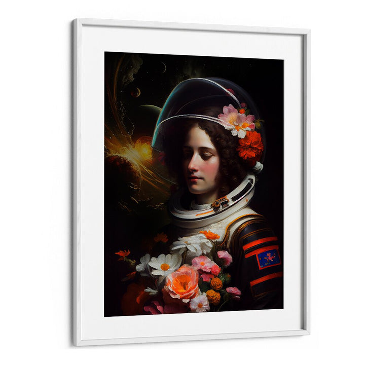 Dikhotomy's ASTRONAUT BEAUTY, ALTERED ART PRINTS showcase a cosmic-themed portrait adorned with flowers.