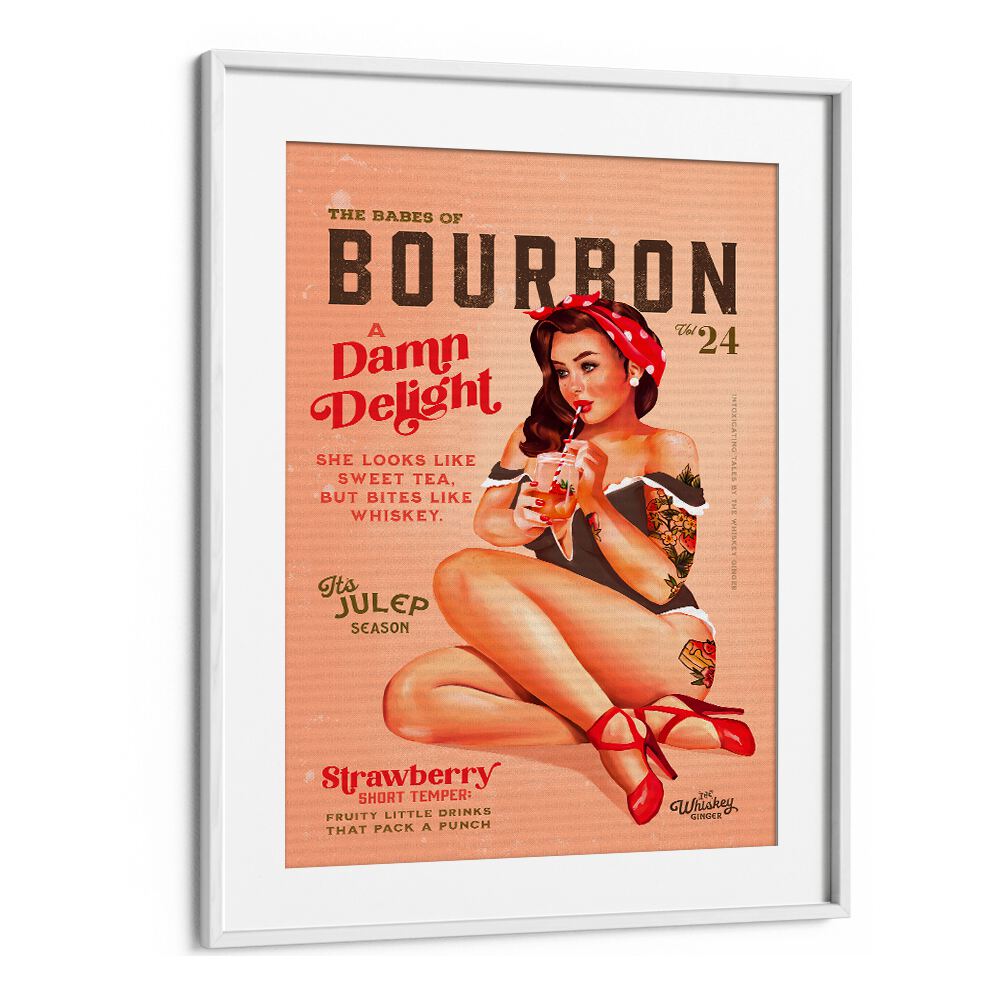 Vintage pinup art featuring a BOURBON GIRL, BAR theme, perfect for enhancing your lounge or entertainment space.