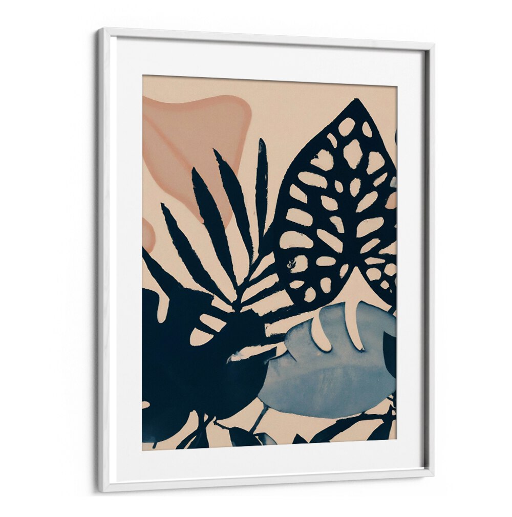 POWDER PINK LEAVES , FLORAL FLOWER PAINTINGS showcasing delicate pink petals and dark leaves in a white frame from Whitemount.