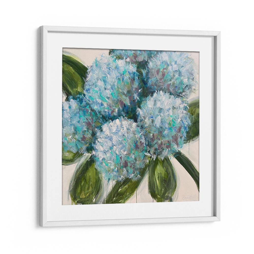 Vibrant BLUE HYDRANGEAS LEAVES, FLORAL FLOWER PAINTINGS enhance any space with their captivating beauty.