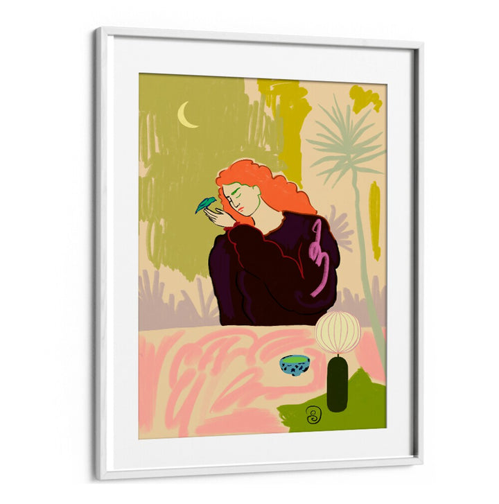 Colorful artwork depicting a woman with vibrant hair, showcasing SECRET KNOWLEDGE, VIBRANT art prints for creative spaces.