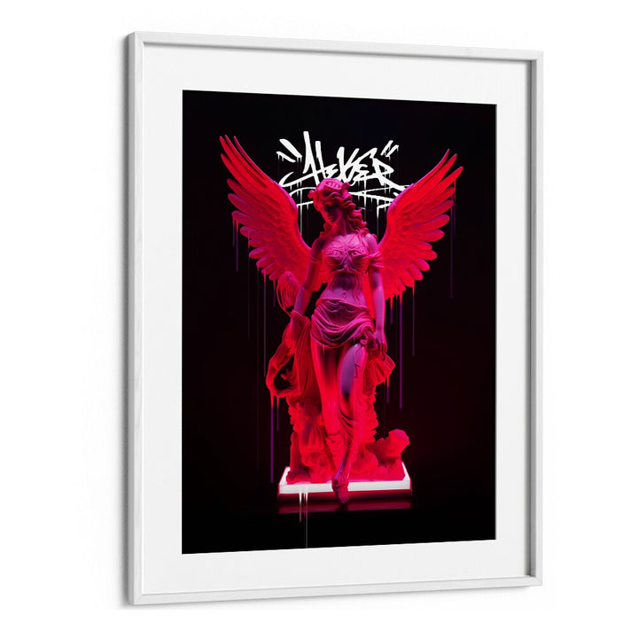 Neon Athenea, altered art prints by Dikhotomy, showcase a vibrant statue blending modern creativity and elegance.