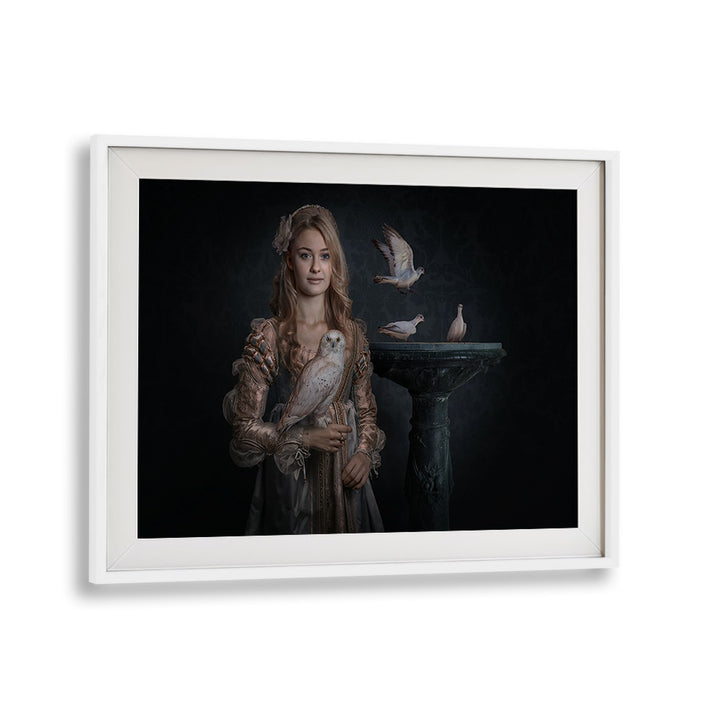 Enchanting PRINCESS BIRDS, PHOTOGRAPHY PRINTS featuring a woman with birds, blending whimsy and surreal elegance.