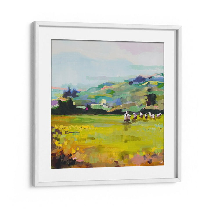 Vibrant PASTURE, LANDSCAPE PAINTINGS featuring abstract fields and hills, perfect for enhancing your home décor.