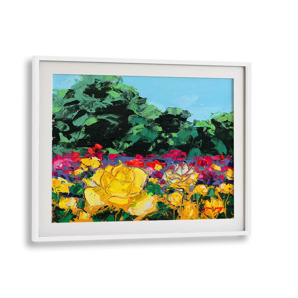 Vibrant WILD ROSE CANVAS, FLORAL FLOWER PAINTINGS showcasing colorful blooms in a picturesque garden setting.