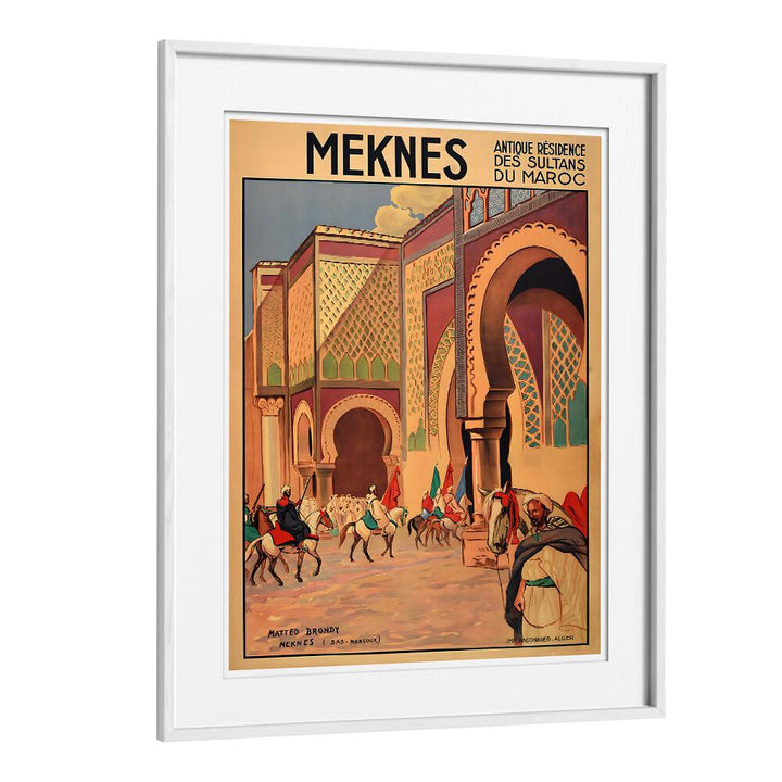 Vintage travel poster showcasing MEKNES, capturing Morocco's historic beauty, perfect for art lovers and travelers.