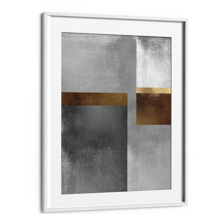 Elegant GOLD AND SILVER VI, GEOMETRIC ART PRINTS featuring a modern design with rich metallic textures, perfect for decor.