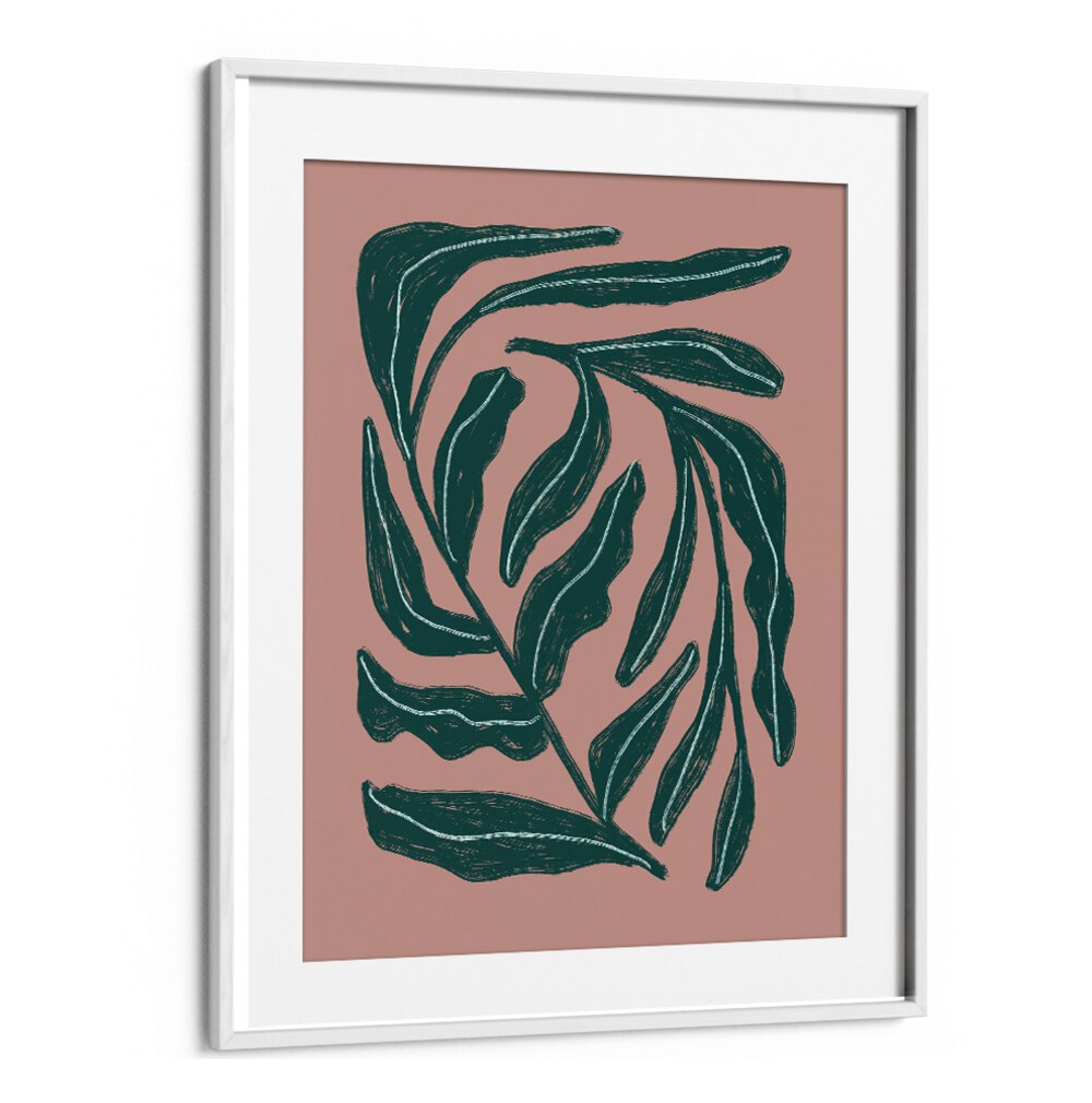 Artful depiction of GREEN LEAVES , FLORAL FLOWER PAINTINGS in a stylish frame, perfect for home décor.