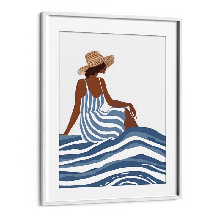 Elegant girl in striped dress, portraits capturing modern chic style and comfort at White Mount.