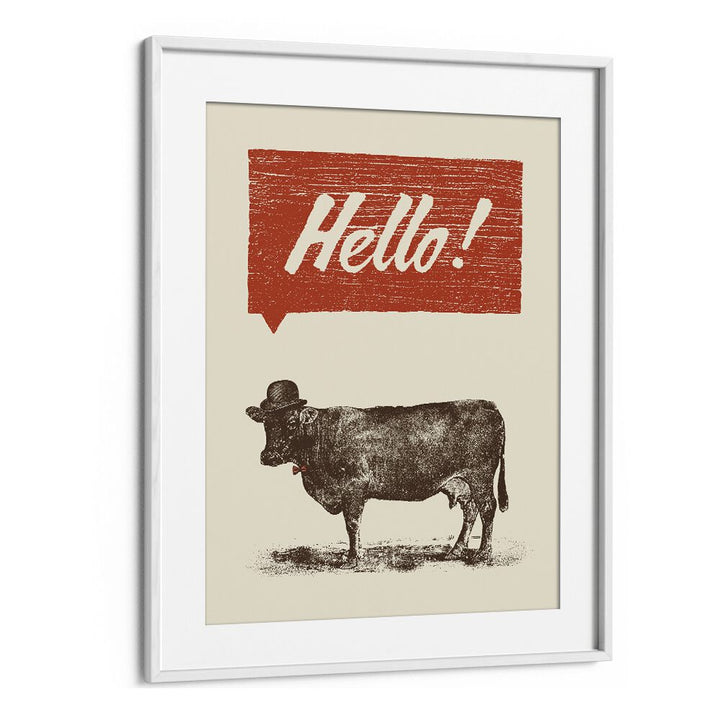 Whimsical HELLO, QUOTES poster featuring a cow, perfect for nature lovers and home decor enthusiasts.