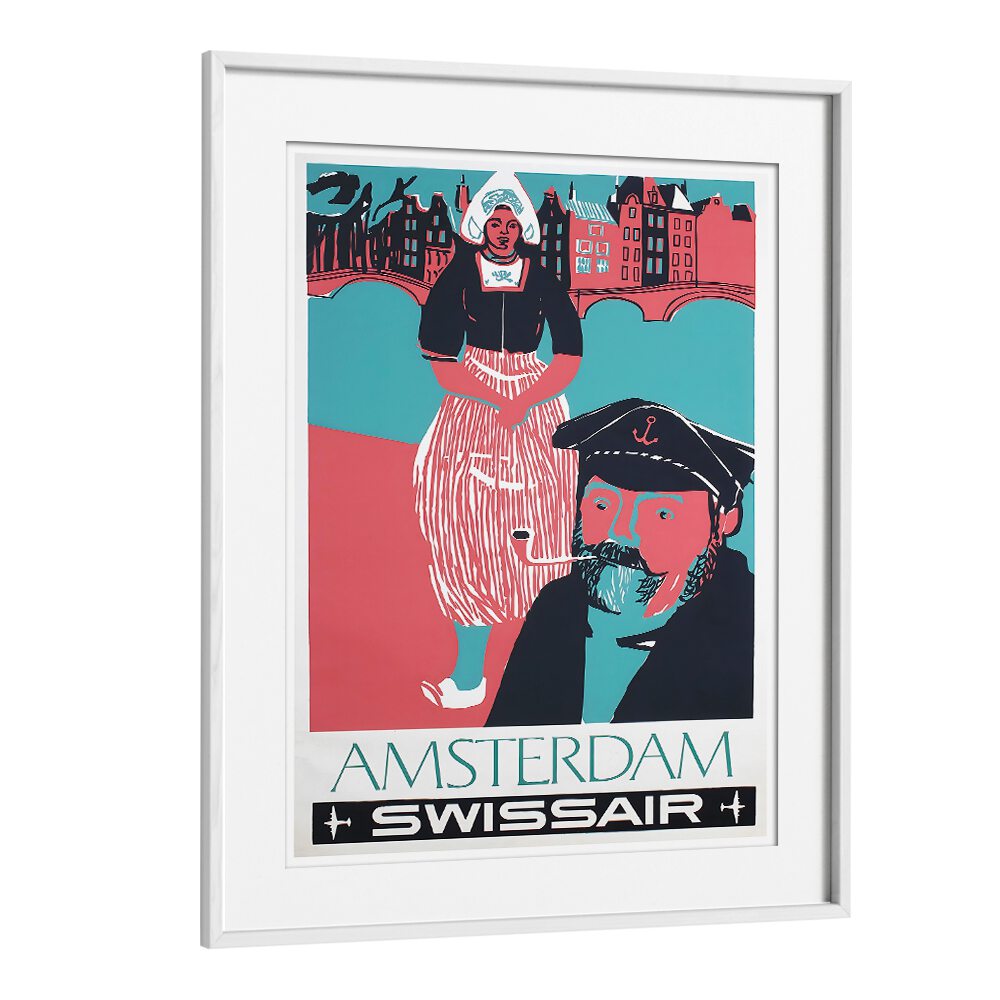 Colorful AMSTERDAM II, VINTAGE TRAVEL POSTERS featuring iconic Dutch figures and architecture, perfect for home decor.