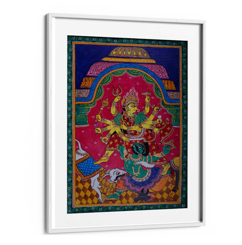 Vibrant GODDESS DURGA in this INDIAN ART PAINTING showcases her strength and grace, perfect for any art lover.