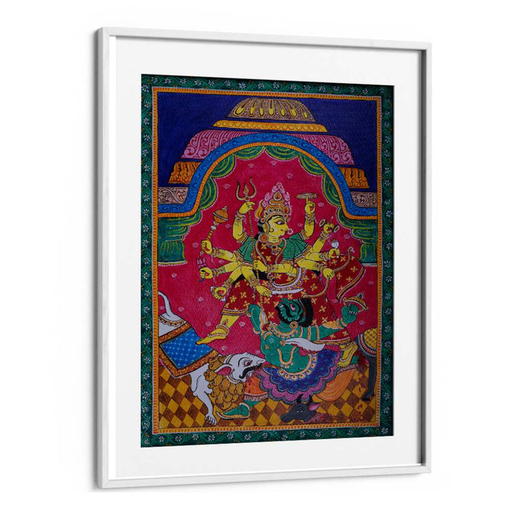 Vibrant GODDESS DURGA in this INDIAN ART PAINTING showcases her strength and grace, perfect for any art lover.