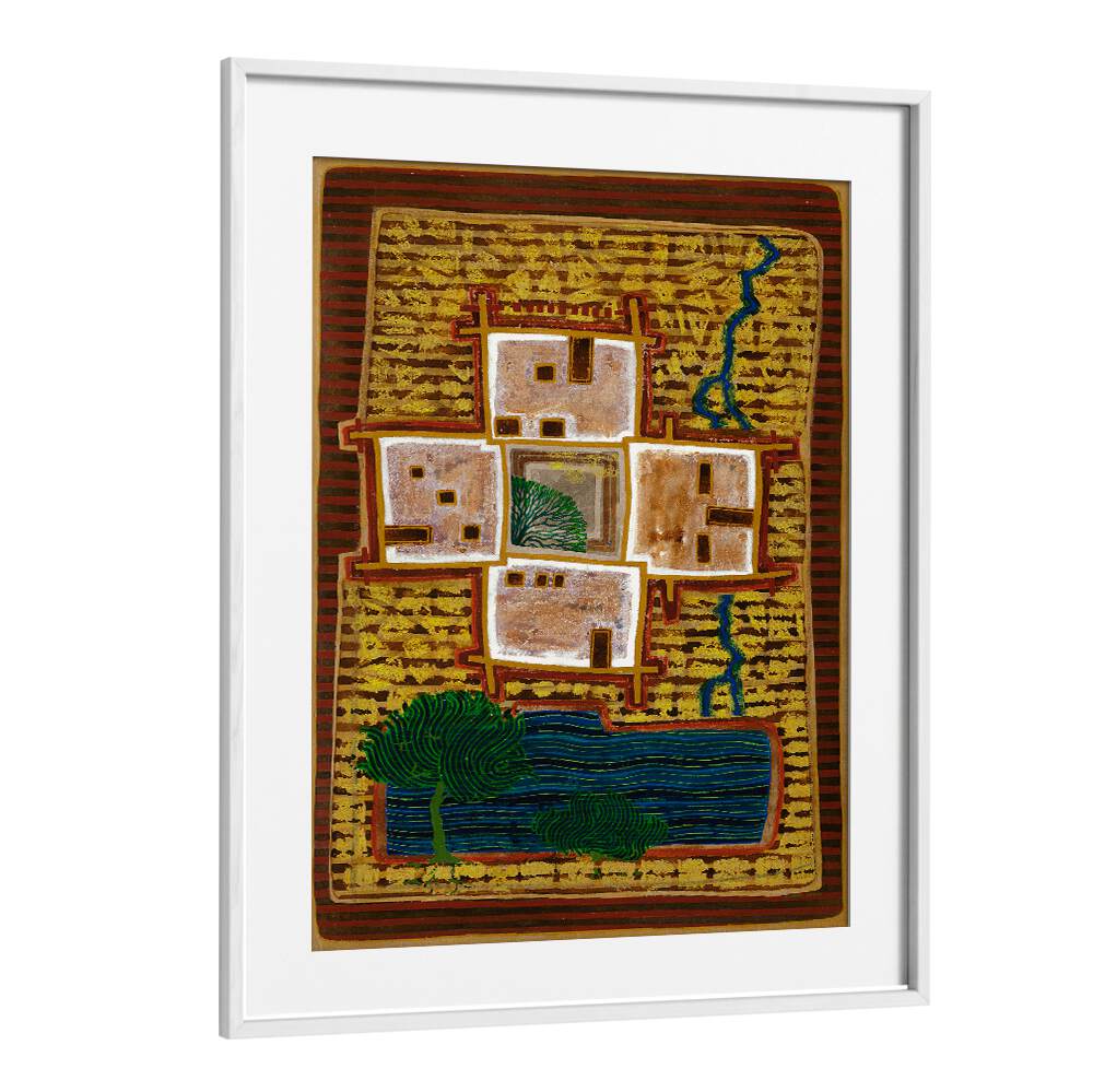 Colorful landscape painting titled "A SHADOWY CORNER," featuring unique shapes and textures for your decor.