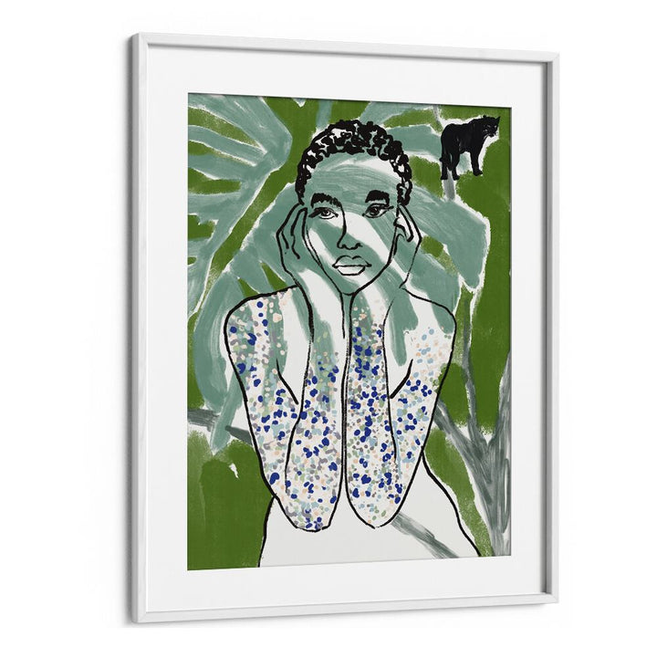 Vibrant artwork from JUNGLE ZONE, PORTRAITS & FIGURATIVE ILLUSTRATIONS featuring a striking figure amidst lush greenery.