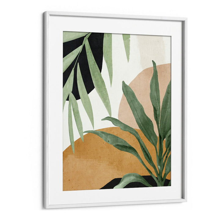 Stylish ABSTRACT TROPICAL LEAVES V, BOHO ART PAINTINGS featuring vibrant leaves, perfect for bohemian decor.