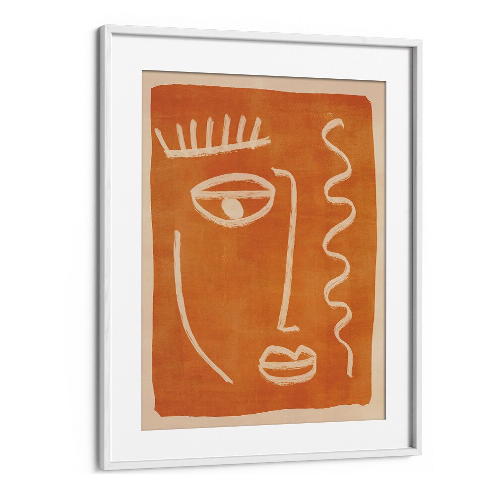 Stylish ABSTRACT FACE PORTRAIT, BOHO ART PAINTINGS in warm tones, perfect for a bohemian-inspired space.