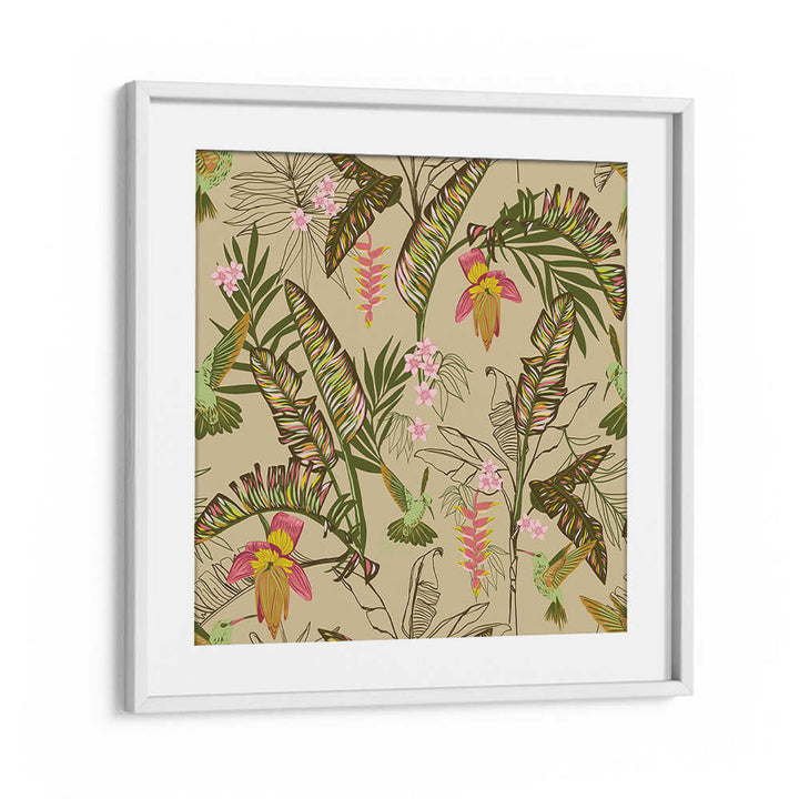 BANANA LEAVES AND HUMMINGBIRDS SAND , FLORAL FLOWER PAINTINGS