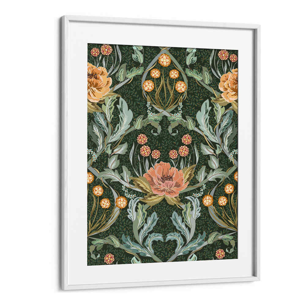 Stunning GOLDEN FOREST PATTERN , PATTERN ART PRINTS showcasing vibrant flowers and lush greenery for your home decor.