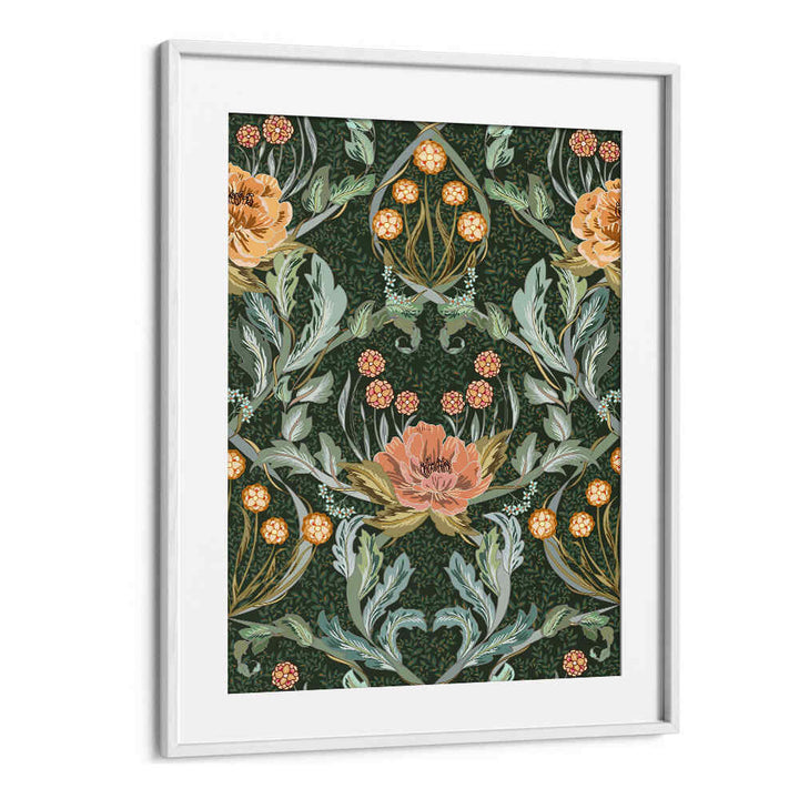 Stunning GOLDEN FOREST PATTERN , PATTERN ART PRINTS showcasing vibrant flowers and lush greenery for your home decor.