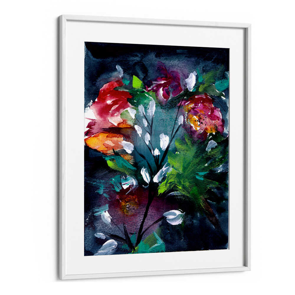 NIGHT GARDEN III , FLORAL FLOWER PAINTINGS