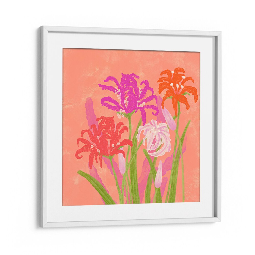 Vibrant RADIANT NERINES FLOWERS in a floral painting, perfect for home decor and elegance. Ideal for art lovers.