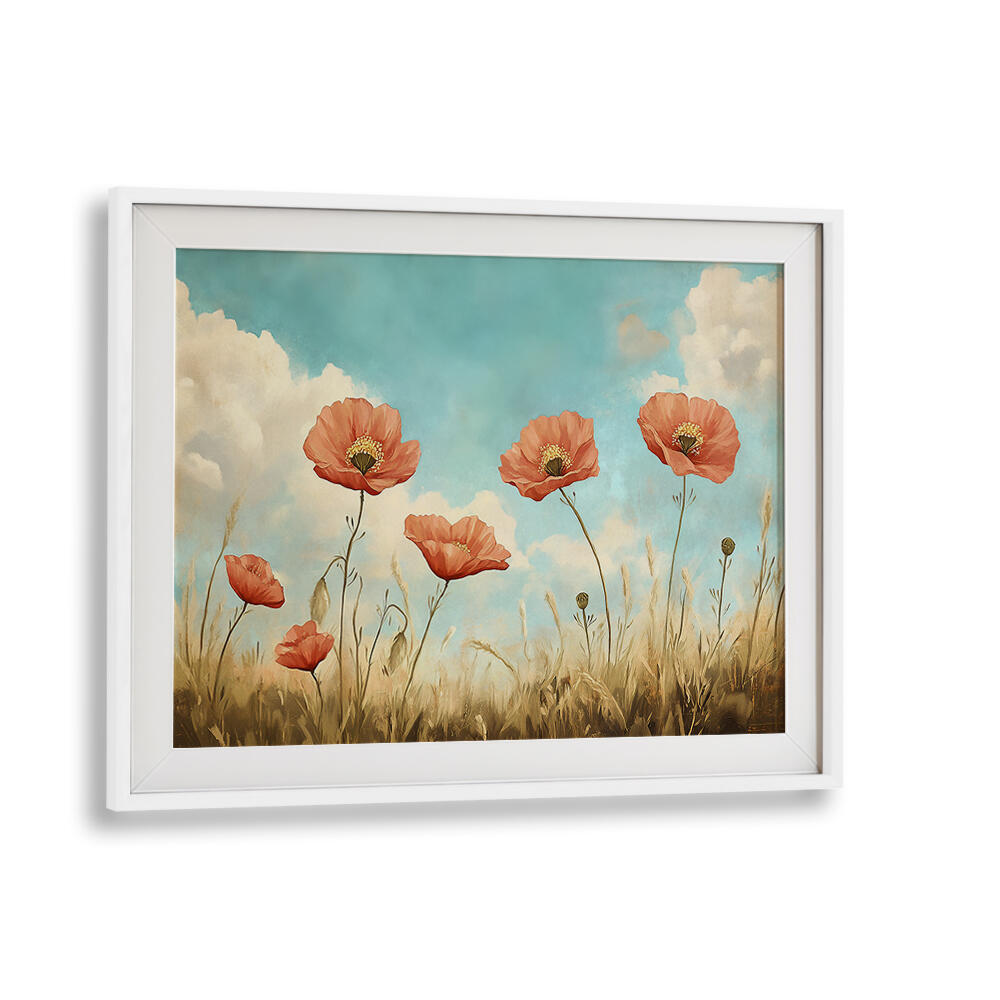 RED POPPIES SWAYING , FLORAL FLOWER PAINTINGS