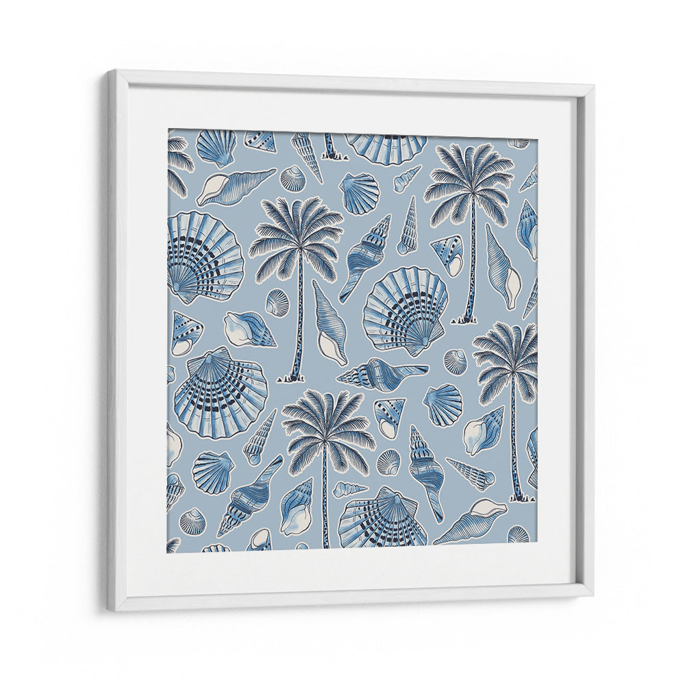 SEA SHELLS AND PALMTREES LIGHT BLUE , BEACH PAINTINGS