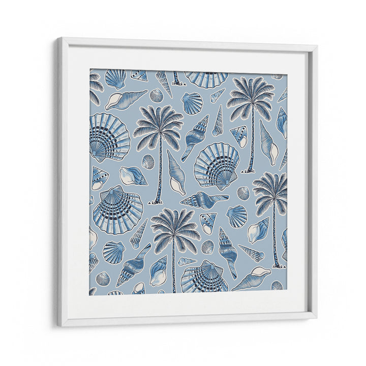 SEA SHELLS AND PALMTREES LIGHT BLUE , BEACH PAINTINGS