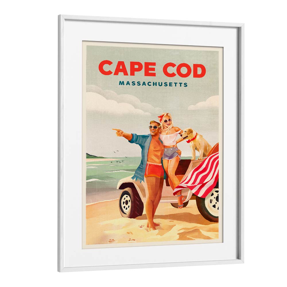 Enjoy CAPE COD MASSACHUSETTS, BEACH PAINTINGS featuring a joyful beach scene with friends and a dog by the shore.