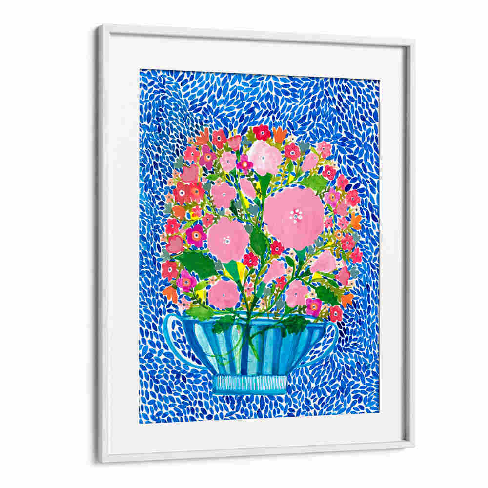 ROSES IN A BLUE VASE , FLORAL FLOWER PAINTINGS