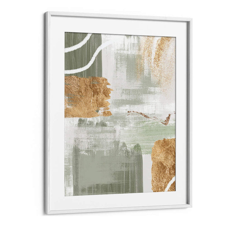 WHITE LINES ON GREEN II , BOHO ART PAINTINGS