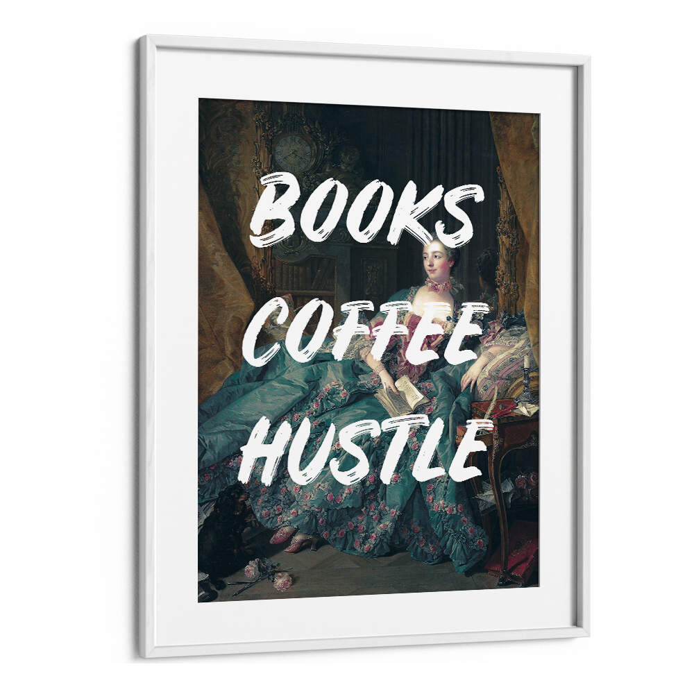 BOOKS COFFEE WHITE , ALTERED ART PRINTS