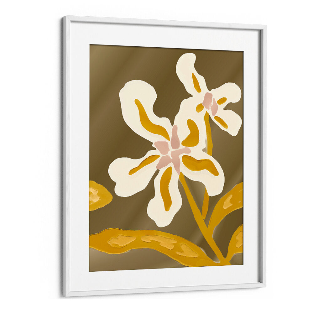 TWO GOLDEN BLOOMS , FLORAL FLOWER PAINTINGS