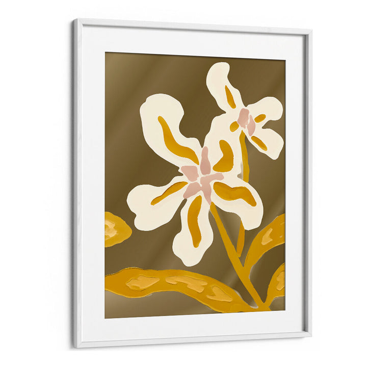 TWO GOLDEN BLOOMS , FLORAL FLOWER PAINTINGS