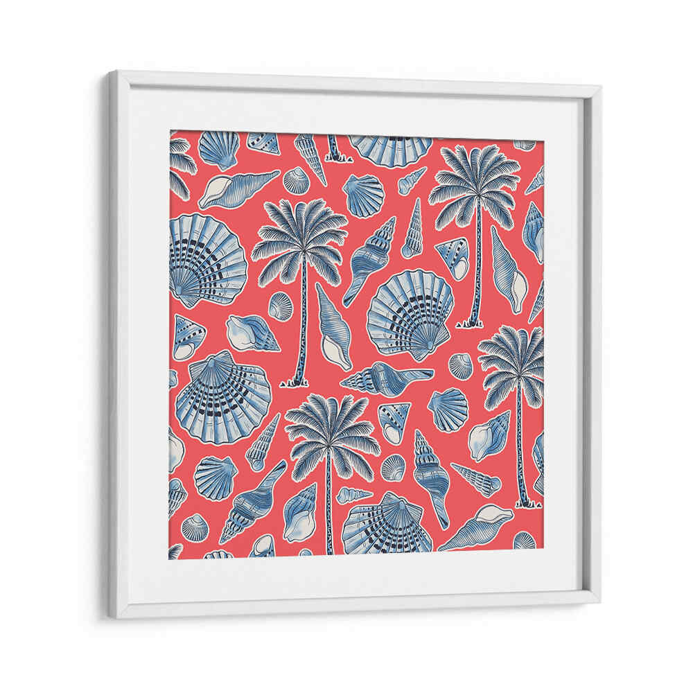 SEA SHELLS AND PALMTREES CORAL RED , BEACH PAINTINGS
