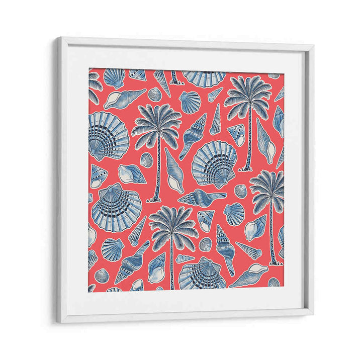 SEA SHELLS AND PALMTREES CORAL RED , BEACH PAINTINGS