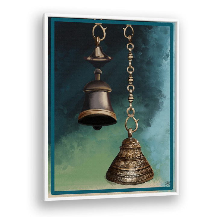 Brass bells and chains in stunning detail highlight THE HARMONY, INDIAN ART PAINTINGS for authentic decor.