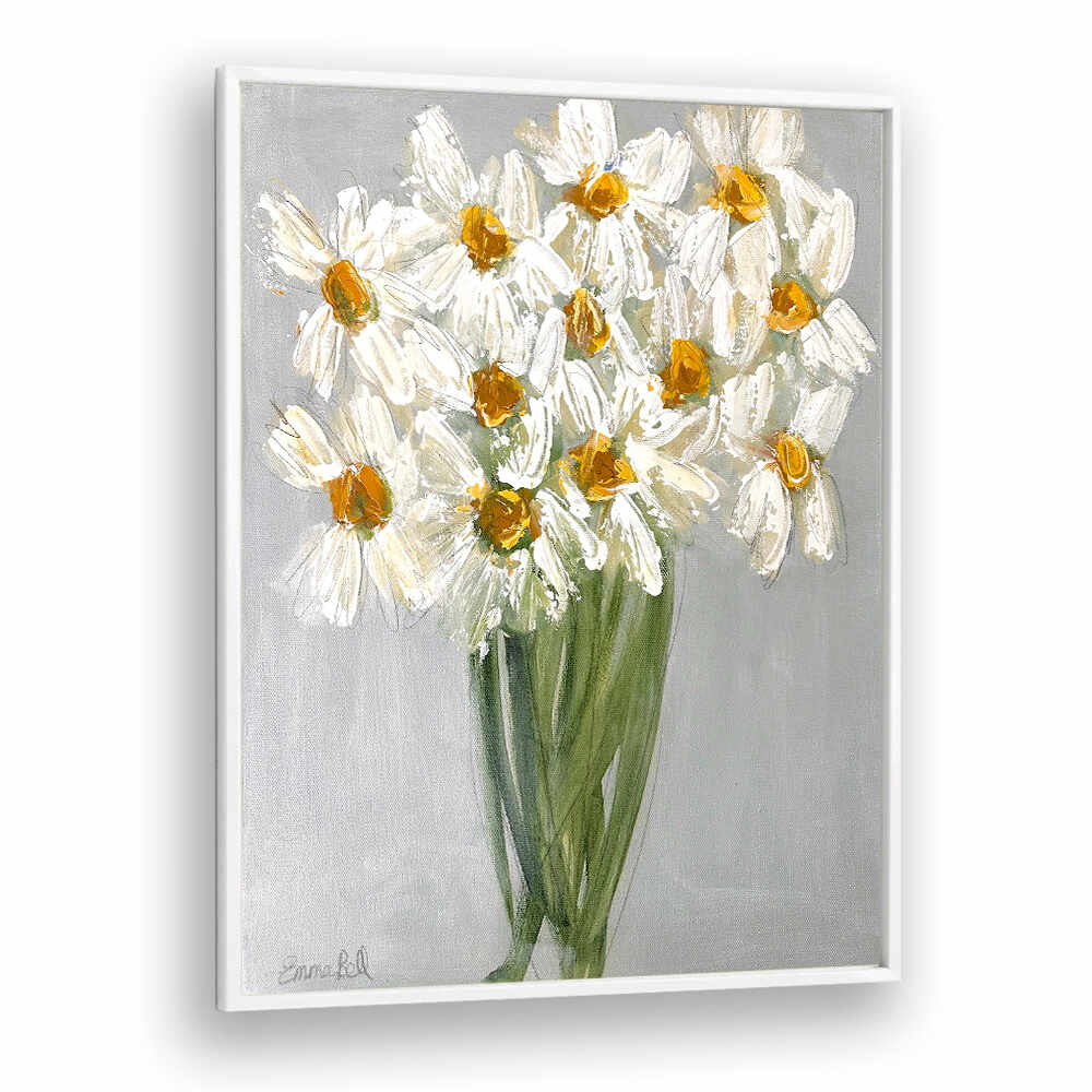Delicate bouquet of daisies, floral flower paintings, perfect for enhancing any room's aesthetic.