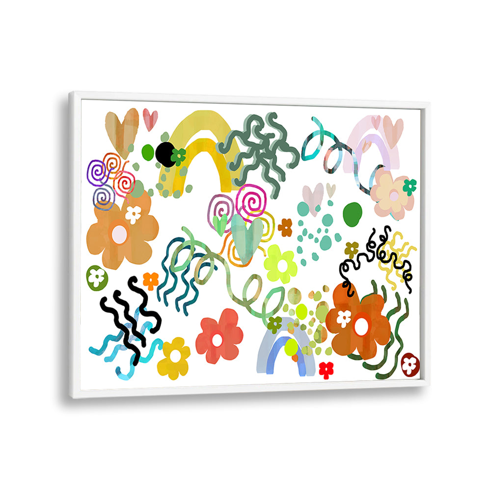 Vibrant FLOWERS LOVE RAINBOWS, FLORAL FLOWER PAINTINGS mural brightens any space with colorful blooms and rainbows.
