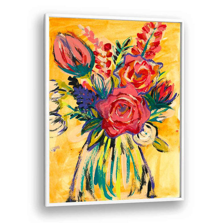 Bright and vibrant HAND PAINTED FLORAL, FLORAL FLOWER PAINTINGS showcasing a beautiful bouquet in a glass vase.