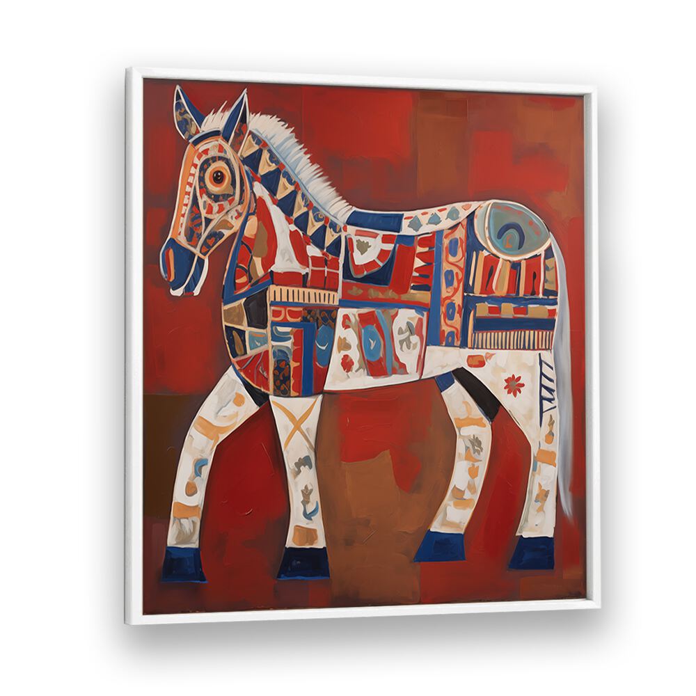 Vibrant artwork of THE DECORATED HORSE, ANIMAL PAINTINGS, perfect for enhancing any art lover's space.