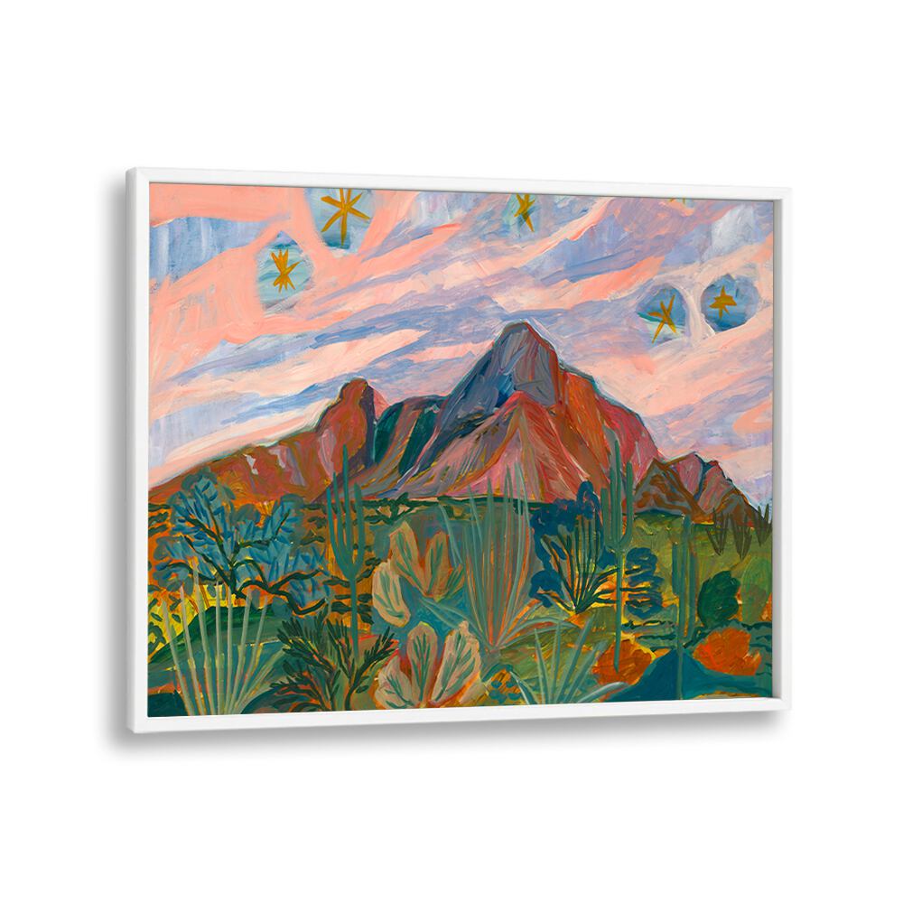 VINTAGE DESERT STARRY NIGHT SUNSET, LANDSCAPE PAINTINGS showcasing vibrant desert hues and a captivating starry sky.